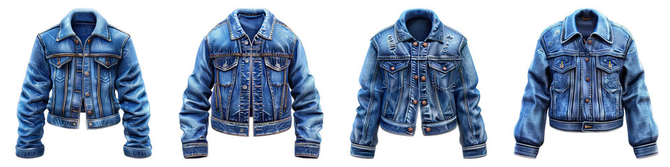 Wall Mural - Denim Jackets isolated on transparent png background collection set . Generative ai