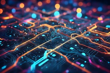 Poster - A colorful image of a circuit board with many different colored lines