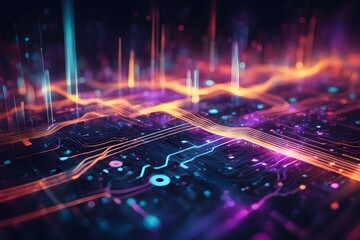 Poster - A colorful, abstract image of a cityscape with a lot of lines and dots