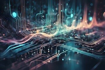 Poster - A computer chip with a blue and red line