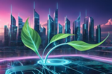 Poster - A leaf is growing in the middle of a city