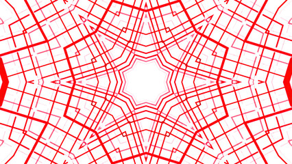 Poster - Psychedelic kaleidoscope pattern on white background. Design. Transforming crossed narrow lines creating effect of star shapes.