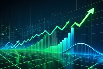Poster - A graph with green and blue lines and arrows pointing upwards