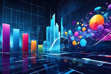 Poster - A colorful cityscape with a lot of data points and graphs