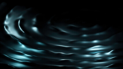 Poster - Moving 3d ripples on surface of liquid in dark. Design. Circular waves on surface of liquid in dark space. 3D circular waves with ripples of liquid