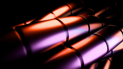 Poster - Abstract design, flowing lines illuminated by neon lights against a dark backdrop. Design. Spinning twisted tubes.