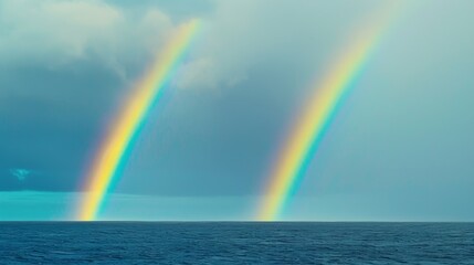 Wall Mural - The subtle yet magical display of two rainbows stretching across the horizon.