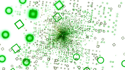  - Flying cloud of squared silhouettes. Design. Rotating field of small squares.