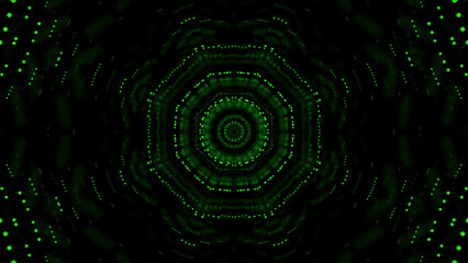 Poster - Moving kaleidoscopic pattern of dots. Design. 3D animation with hypnotic pattern and moving dots. Tunnel with pattern of dots in hypnotic motion animation