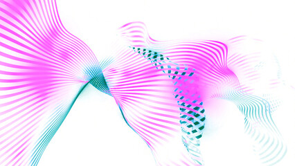 Poster - Animation of stripes moving in waves in style of fabric. Motion. Moving 3D animation of striped fabric on white background. Beautiful wavy and colorful stripes move in waves in space