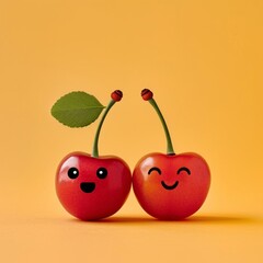 Two couple cherry with smiley faces on a desk. International Friendship Day Concept.