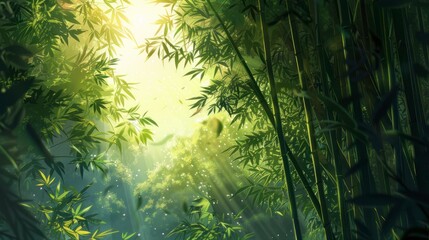 Sticker - Sunshine and green bamboo forest 