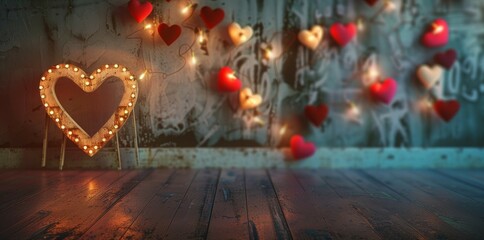 Wall Mural - 3D rendering of wall with light text Valentine s Day theme