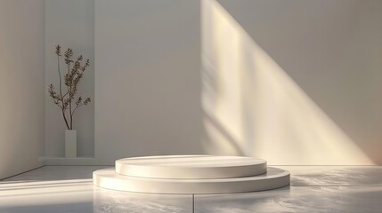 Poster - podium illuminated by soft light in minimalist room interior aigenerated 3d illustration