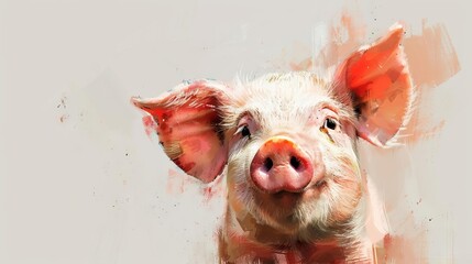 porcine portrait pig posing playfully on pristine white background digital painting