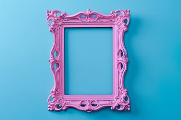 Wall Mural - An empty pink frame against a bright blue backdrop with a retro vintage vibe Mixing old and new styles