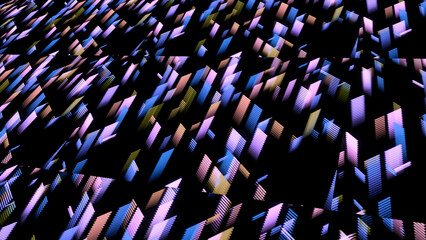 Poster - Abstract flat bars flying on a black background. Animation. Multicolored segments flying diagonally and crossing each other.