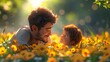 © Rasheeda - a cute baby and father at sunflower field background