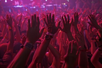 Poster - Audience with hands raised at festive party