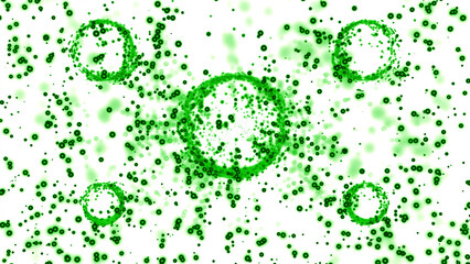 Poster - Circles background animation. Design. Green tiny particles and rings.