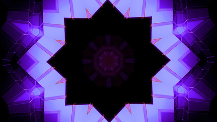 Poster - 3D kaleidoscope mandala abstract background. Design. Fractal shapes of a star in endless motion.