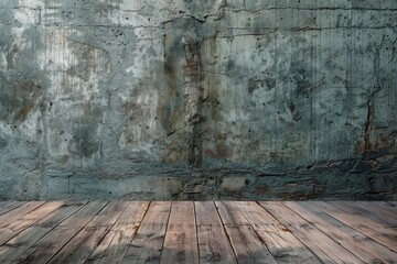 Wall Mural - Concrete wall and wooden floor
