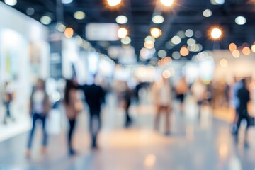 Blurry people at an event hall exhibition