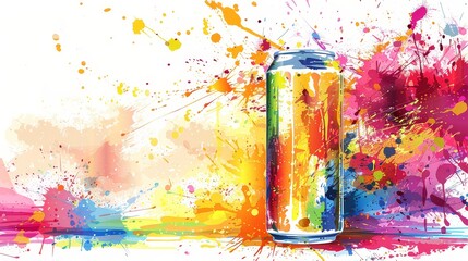 Wall Mural - Eyecatching abstract energy drink can illustration with vibrant colors and dynamic splashes, ideal for beverage advertising.