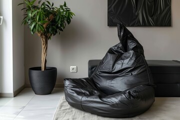 Canvas Print - Contemporary black chair in living room decor