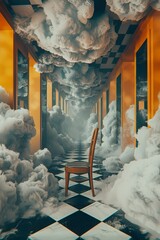 Wall Mural - a chair is sitting in a room with a lot of smoke and clouds