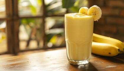 Wall Mural - Delicious banana smoothie sits on table
