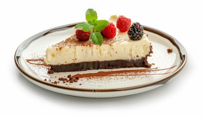 Poster - Delicious cheesecake on white plate