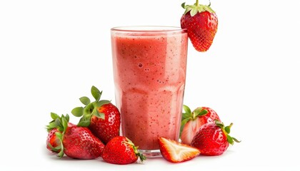 Poster - Isolated strawberry smoothie glass on white background