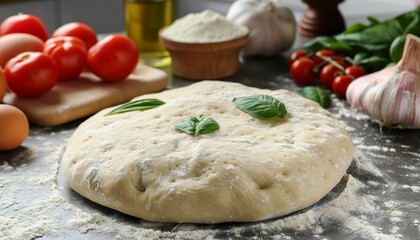 Sticker - Homemade pizza dough being prepared on a kitchen table