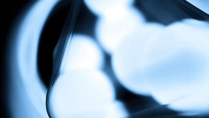 Poster - Abstract blue rotating spheres inside transparent membrane. Design. Neon chaotically floating glowing balls.