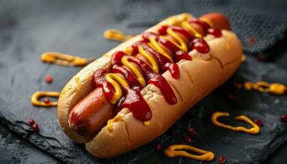 Poster - Hot dog topped with condiments