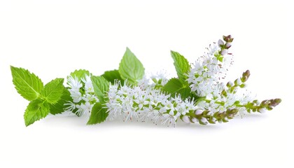 Wall Mural - Isolated peppermint flowers on a white background Mint branch for herbal medicine