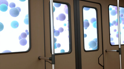 Poster - Looking at abstract bubbles rising up in the air the air through the train windows. Design. Concept of children unique world vision.