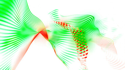 Poster - Animation of stripes moving in waves in style of fabric. Motion. Moving 3D animation of striped fabric on white background. Beautiful wavy and colorful stripes move in waves in space