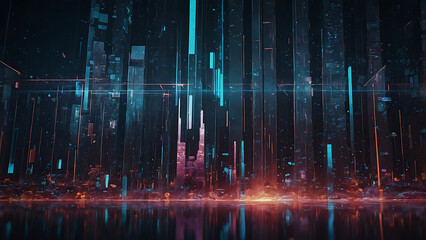 Poster - Abstract Digital Grid With Blue and Orange Light Effects in a Futuristic Cyberpunk Style