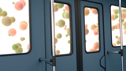 Poster - Looking at abstract bubbles rising up in the air the air through the train windows. Design. Concept of children unique world vision.