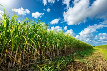 Sugarcane field under blue sky