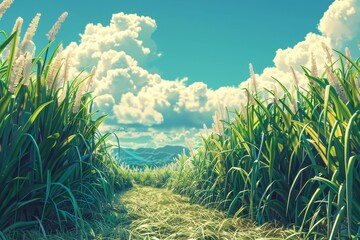 Wall Mural - Sugarcane grown for sugar production in food industry from fields to factory