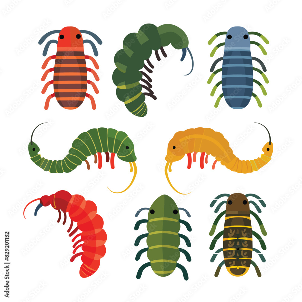 Vector illustration assorted stylized bugs insects various colors ...
