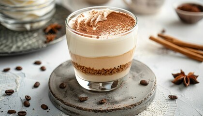 Wall Mural - Tasty Tiramisu Latte glass on table