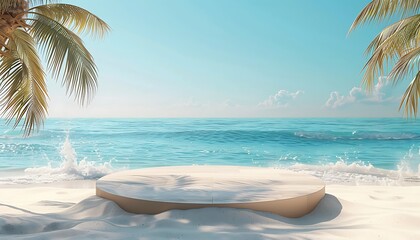 Wall Mural - Sun and Sea Background with Podium