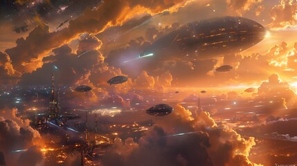 Futuristic glittering in space on black background.