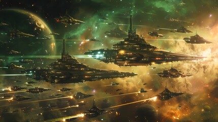 Futuristic glittering in space on black background.