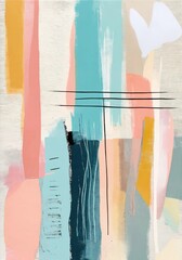 Wall Mural - Modern pastel-toned artwork, abstract paint strokes with stripes, lines and irregular shapes. Contemporary painting. Modern poster for wall decoration