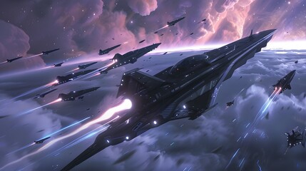 Futuristic glittering in space on black background.